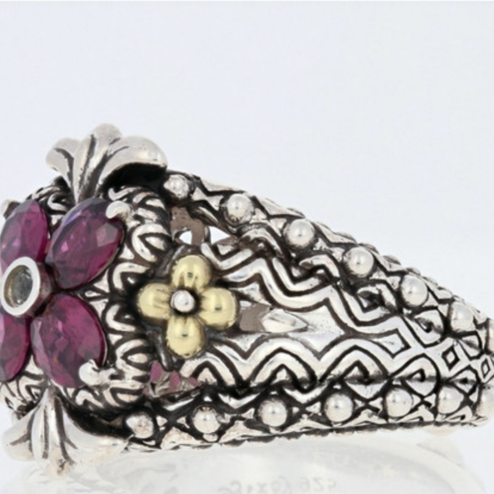 Barbara Bixby Rhodolite Garnet & White Sapphire Ring, Silver & 18k Gold Size 6! - Picture 2 of 11